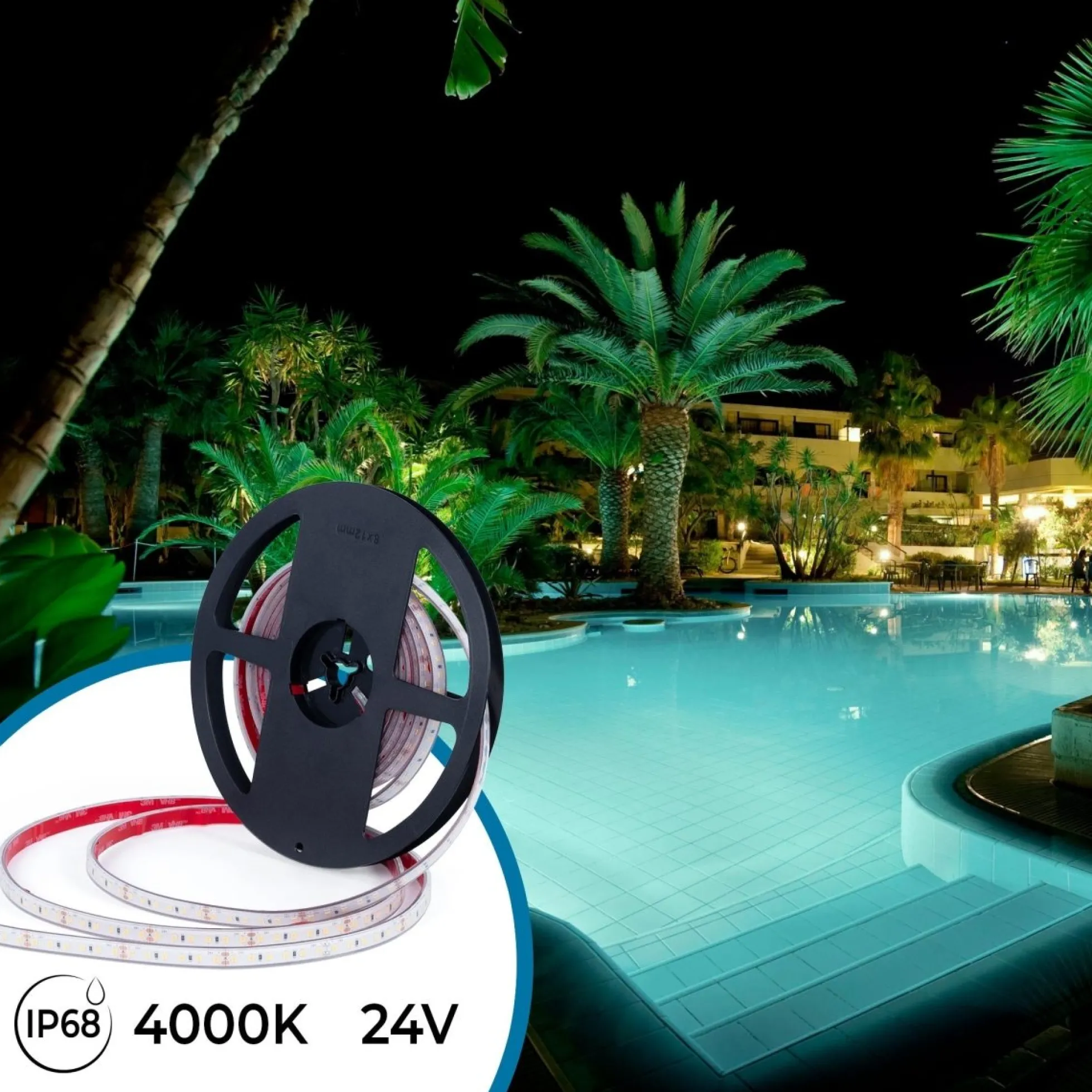 Tira LED 24V DC sumergible - Monocolor - 9.6W/m - 10mm - IP68 - 5 metros - 120ch/m
