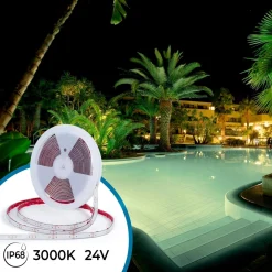 Tira LED 24V DC sumergible - Monocolor - 9.6W/m - 12mm - IP68 - 10 metros - 120ch/m