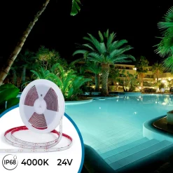 Tira LED 24V DC sumergible - Monocolor - 9.6W/m - 12mm - IP68 - 10 metros - 120ch/m