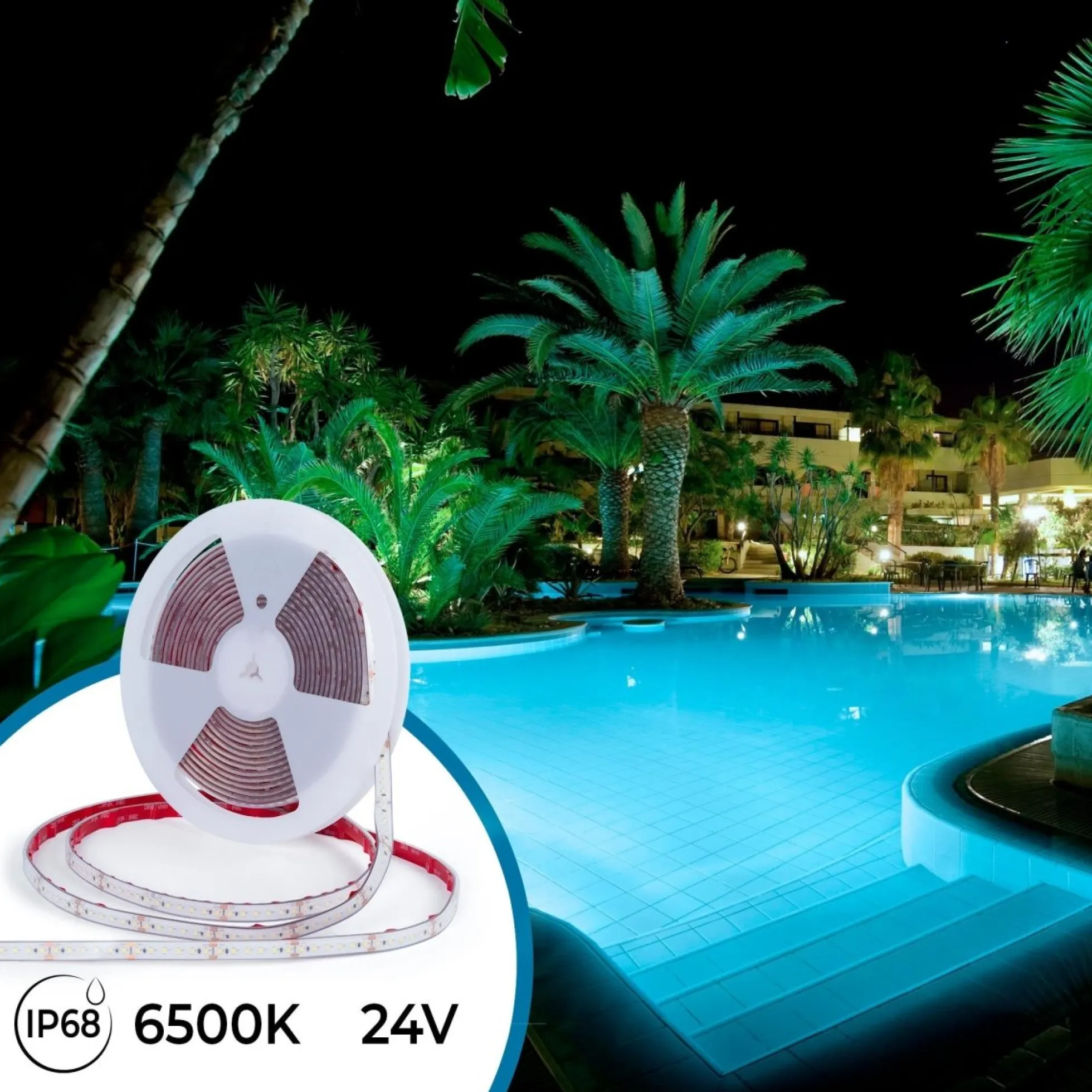 Tira LED 24V DC sumergible - Monocolor - 9.6W/m - 12mm - IP68 - 10 metros - 120ch/m