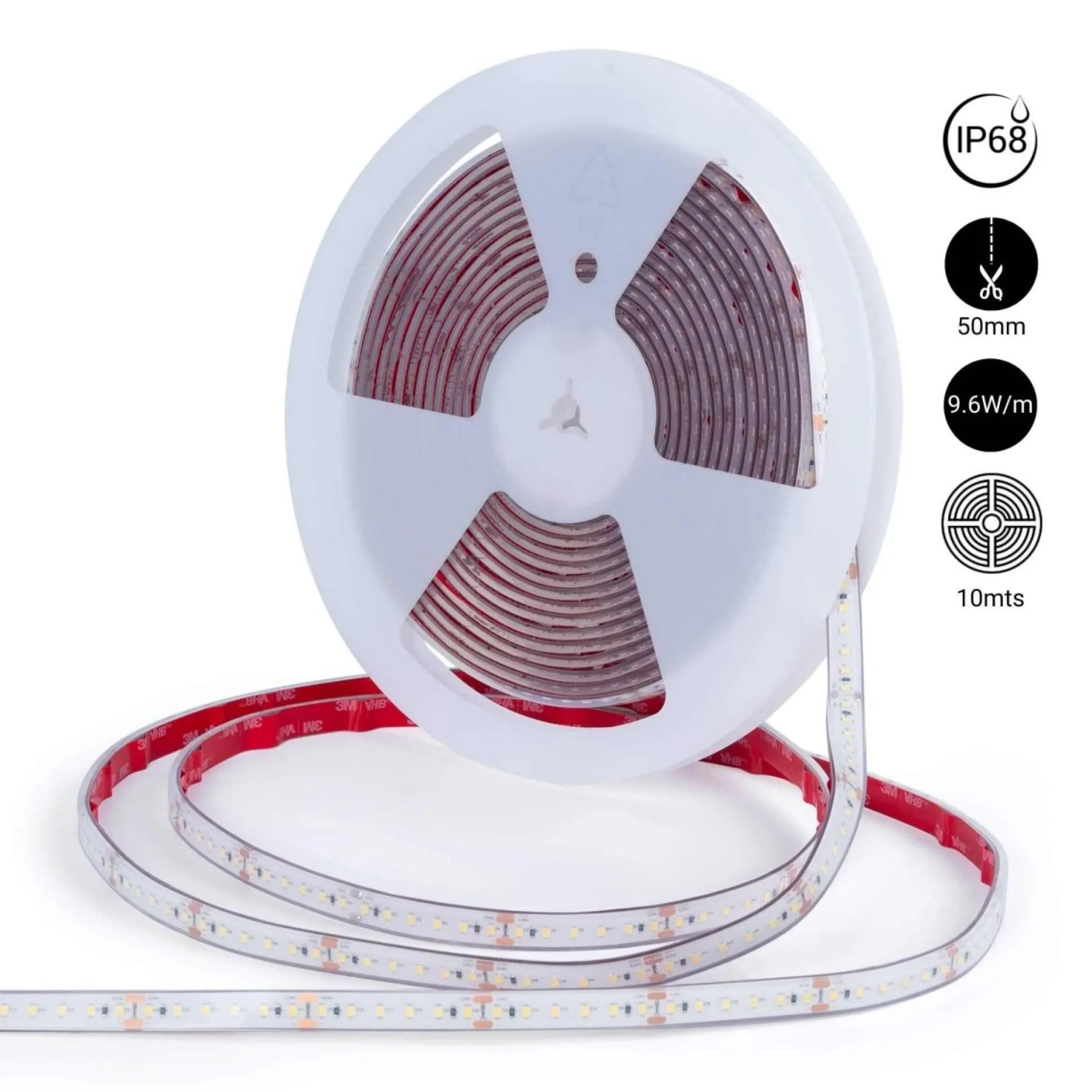 Tira LED 24V DC sumergible - Monocolor - 9.6W/m - 12mm - IP68 - 10 metros - 120ch/m