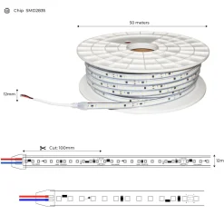 Tira LED 220V - 950W (6000xSMD2835) 12mm - IP67 - Rollo 50 metros - Corte cada 10cm