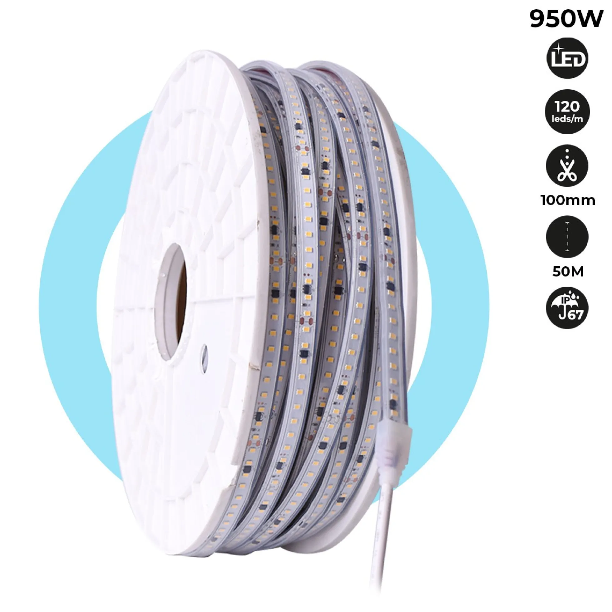 Tira LED 220V - 950W (6000xSMD2835) 12mm - IP67 - Rollo 50 metros - Corte cada 10cm