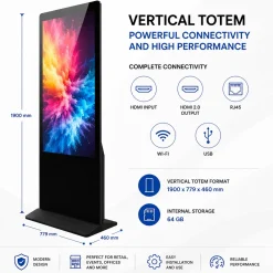 Tótem Publicitario Digital 55'' Full HD - Android 13 - Cartelería Vertical Interior - No táctil