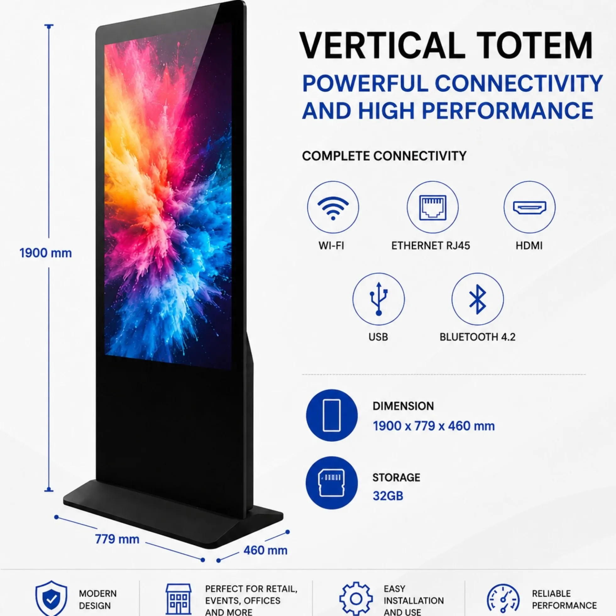Tótem Publicitario Digital No Táctil 55" Full HD - Android 9 - Cartelería Vertical para Interior