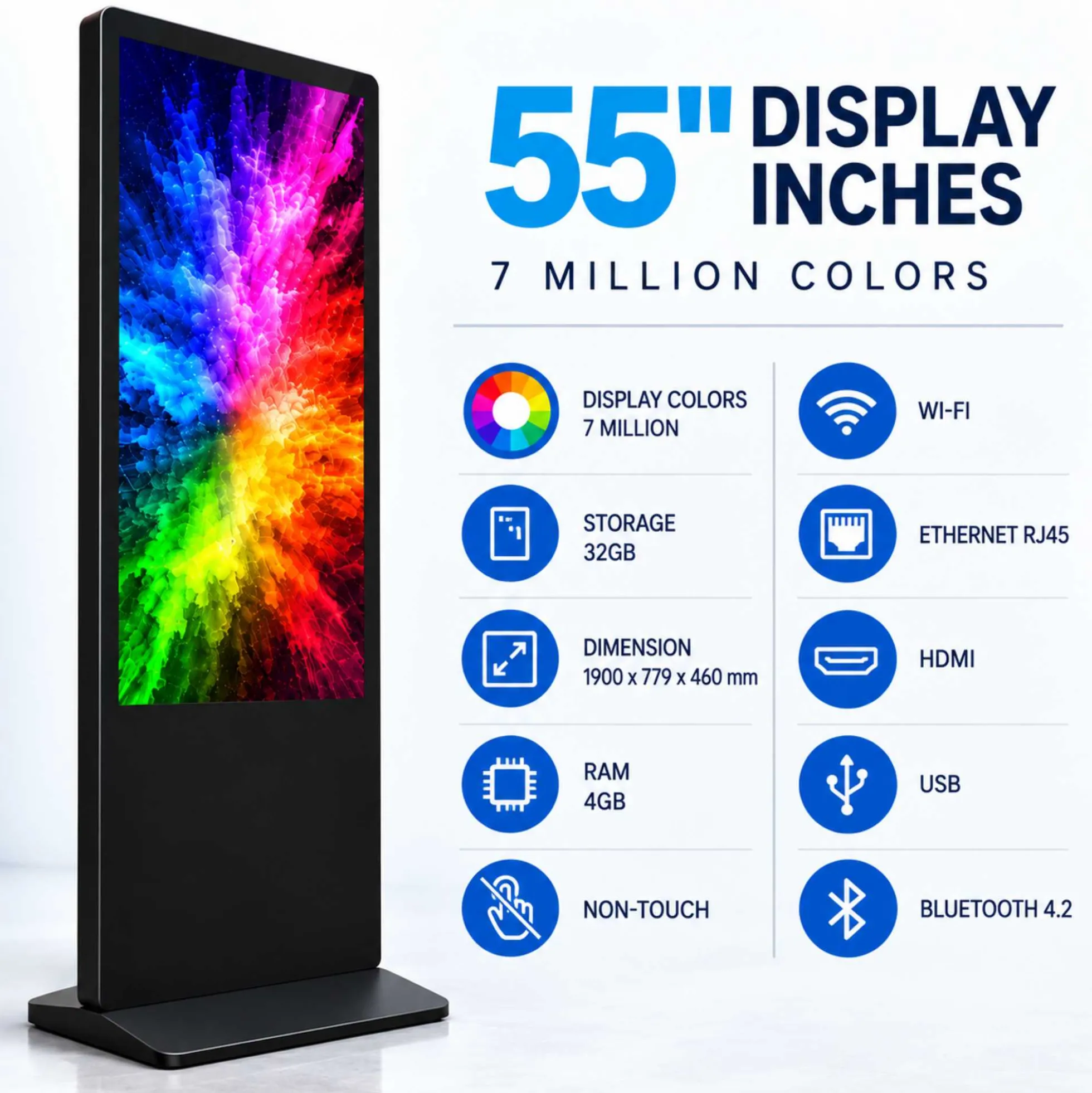 Tótem Publicitario Digital No Táctil 55" Full HD - Android 9 - Cartelería Vertical para Interior