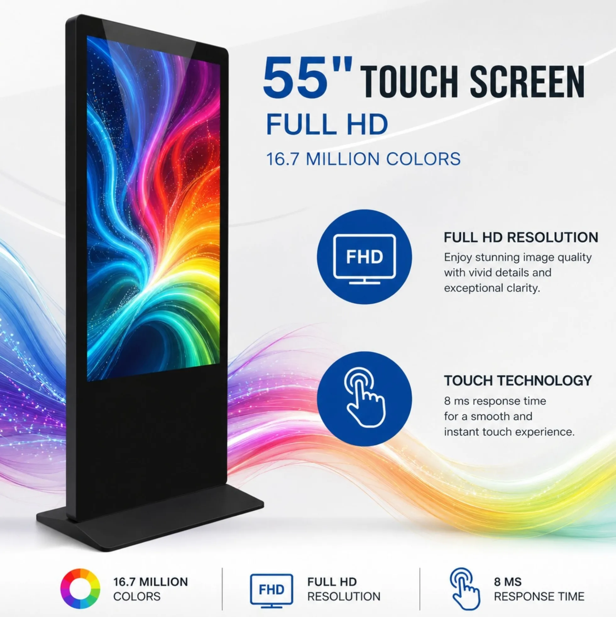 Tótem Publicitario Digital Táctil 55" Full HD - Android 13 - Cartelería Vertical Interior