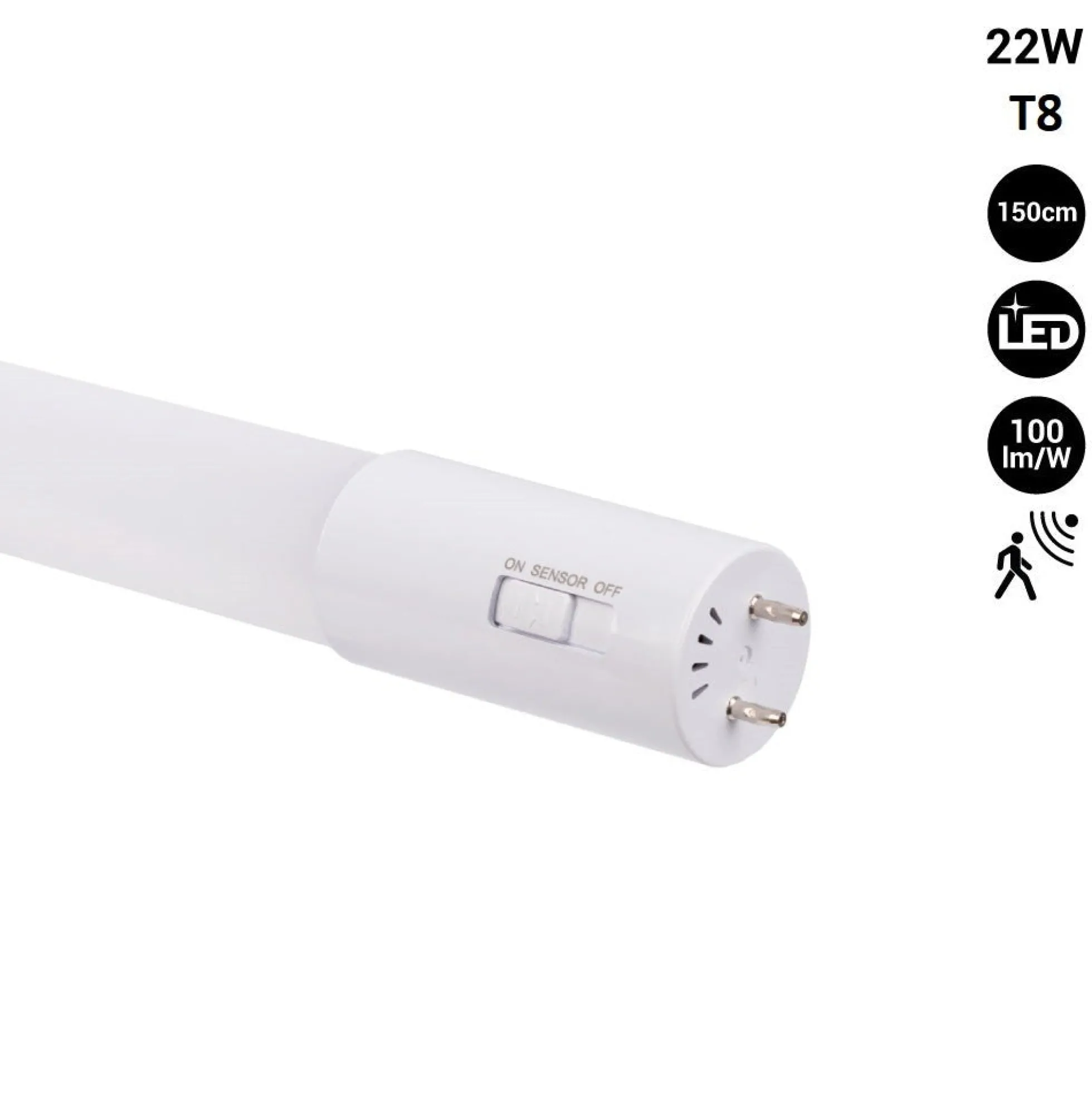 Tubo LED 150cm T8 con sensor de movimiento microondas - 22W - 100lm/w - 6000K