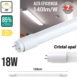 Tubo LED 120cm T8 - 18W - 140 lm/W - Cristal