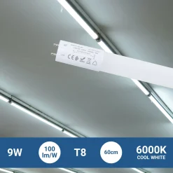Tubo LED T8 con sensor de movimiento microondas 30-100% - 9W - 60 cm - 6000K
