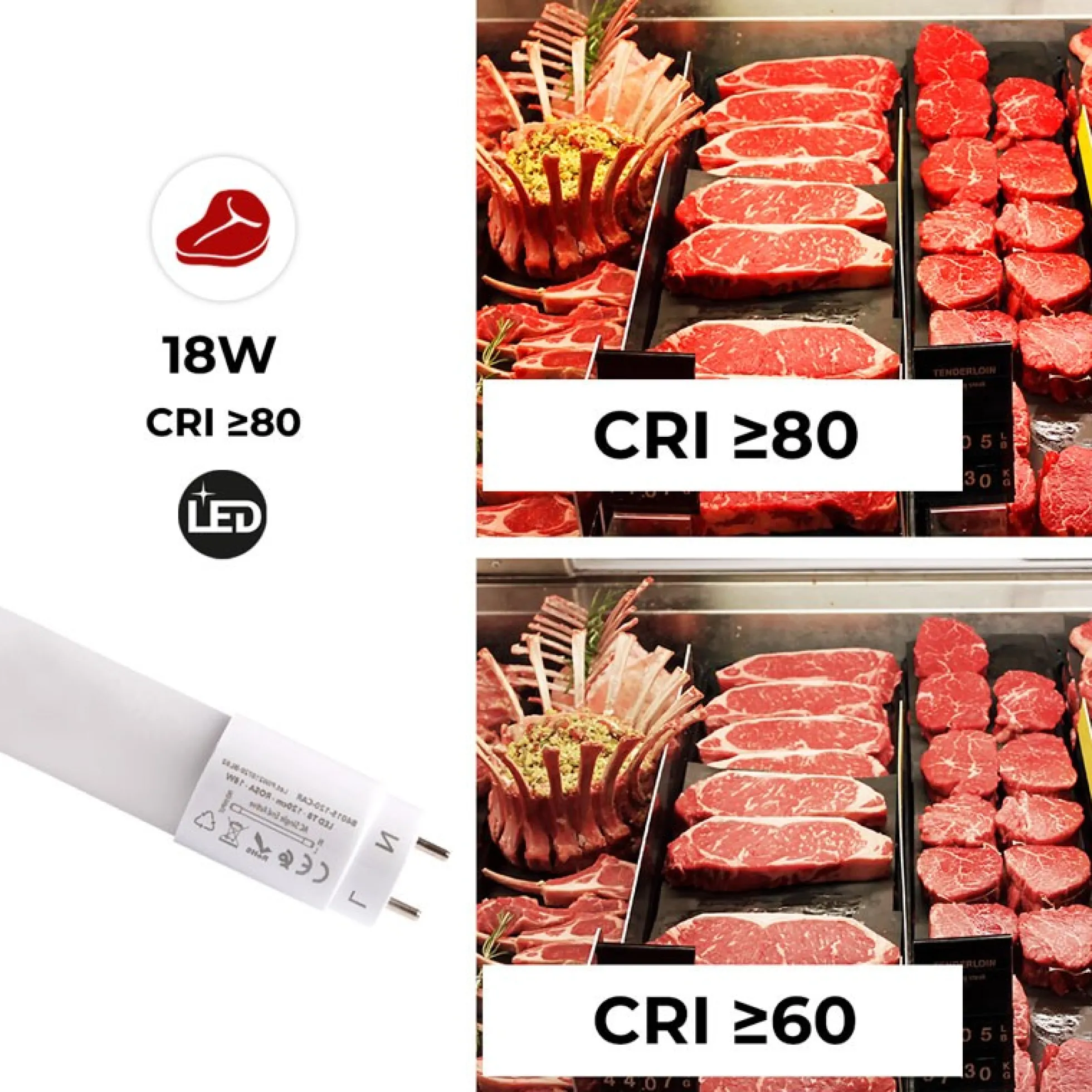 Tubo LED T8 especial carnicerías 120cm 18W