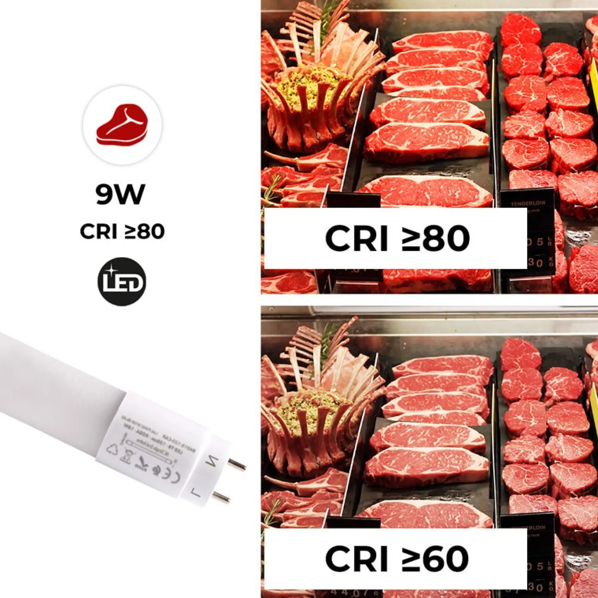 Tubo LED T8 especial carnicerías 60cm 9W