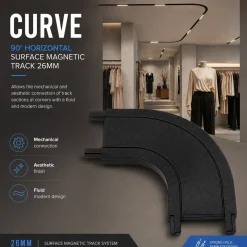 Unión curva 90 grados horizontal para carril magnético de superficie - 26mm